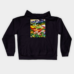 Stained Glass Colorful Mountain Flowers Kids Hoodie